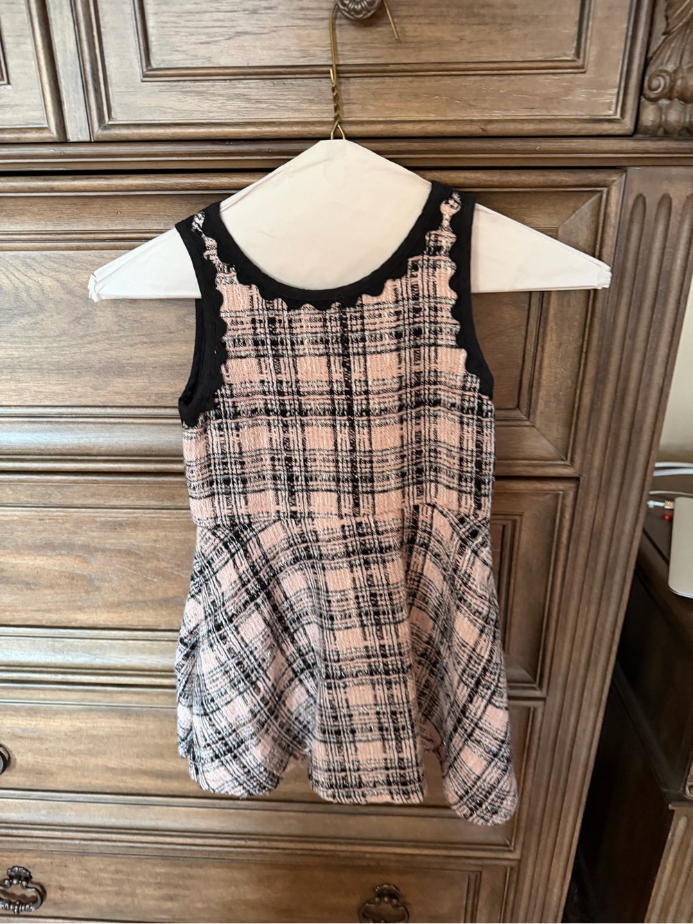 kidpik Pink Plaid Sleeveless Dress with Black Trim